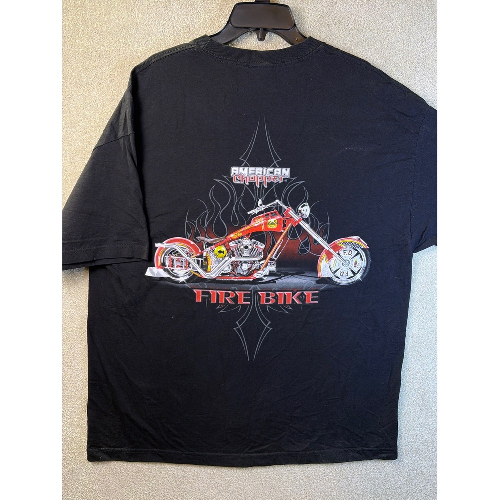 Vtg American Chopper T-Shirt Mens XXL Black Fire Bike Graphic Tee 2003 Discovery